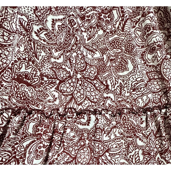 WhoWhatWear Womens Prairie Smocked Maroon Floral Tiered Dress M 48" Cottagecore - Picture 6 of 7